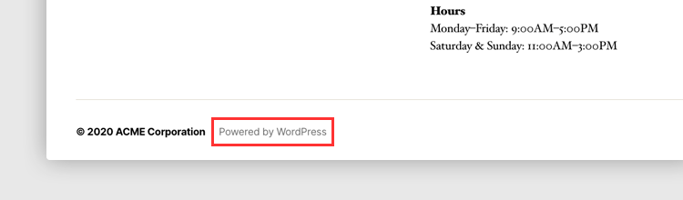 A Powered by WordPress example, shown in the footer of the WP theme