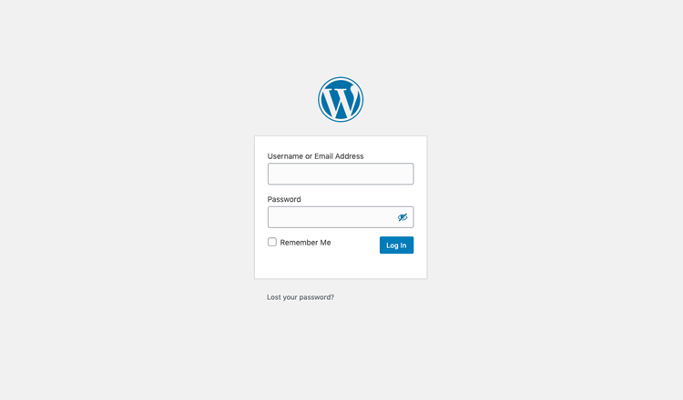 Wordpress login screen